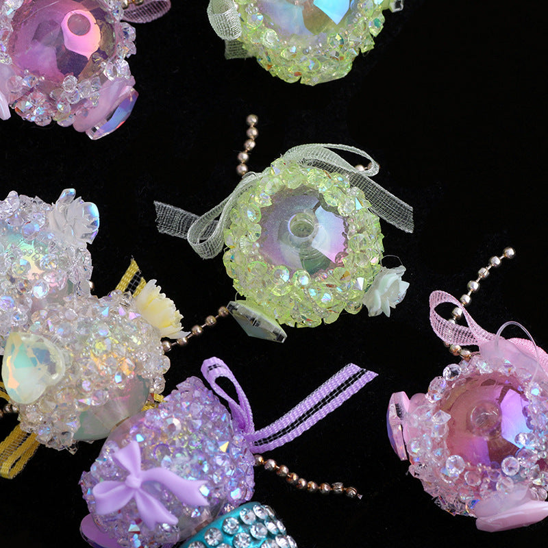 Wholesale 5pcs/pack New bow heart high-end straight hole loose beads beaded diy mobile phone chain key chain bag chain jewelry accessories